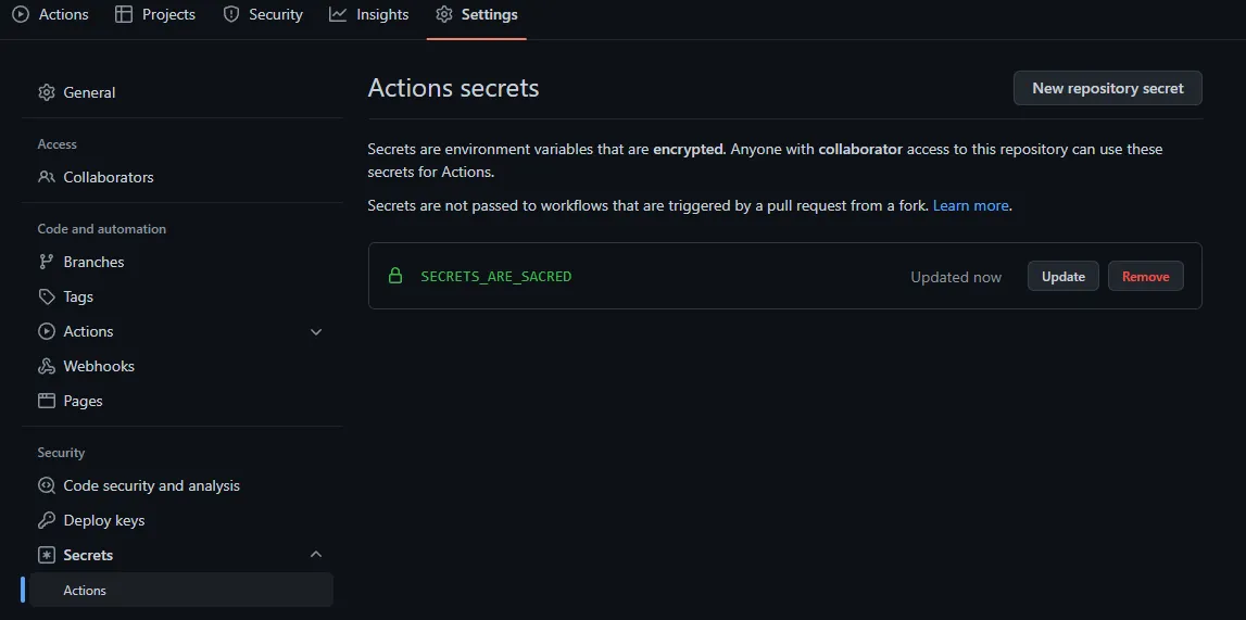 You can see that environment variables are encrypted as described in the image. (GitHub settings)