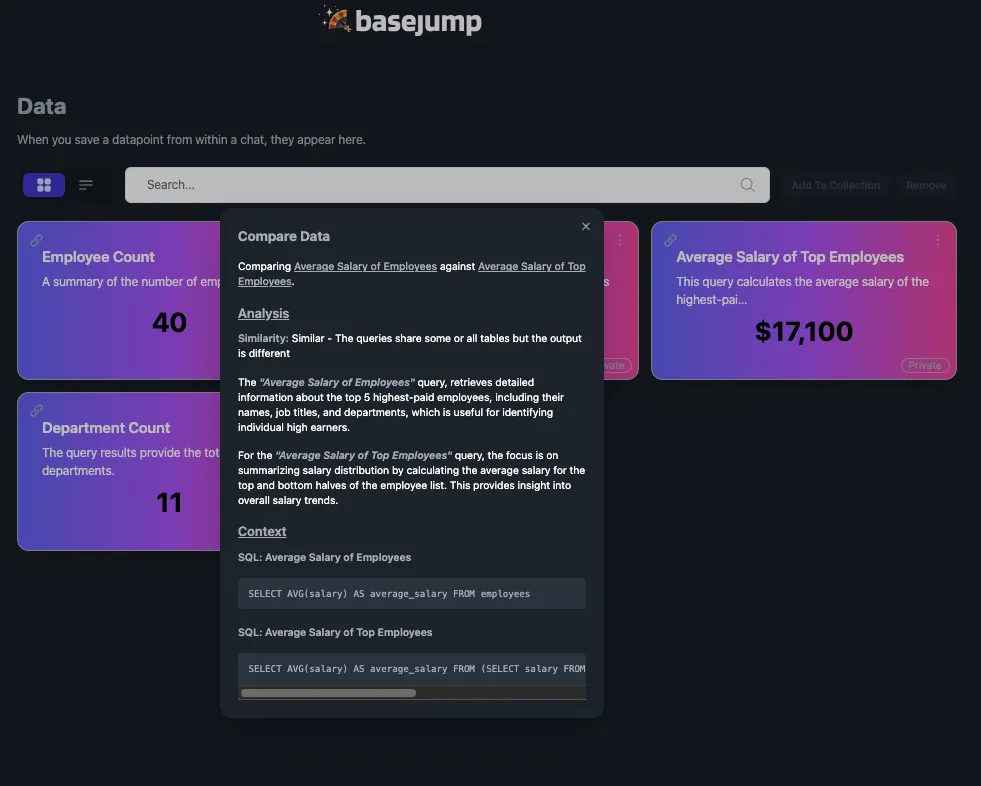 Screenshot by author of the Basejump AI app