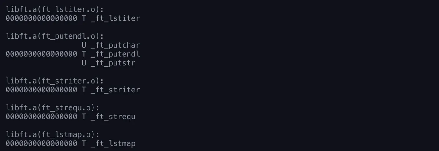 Example output of nm and otool