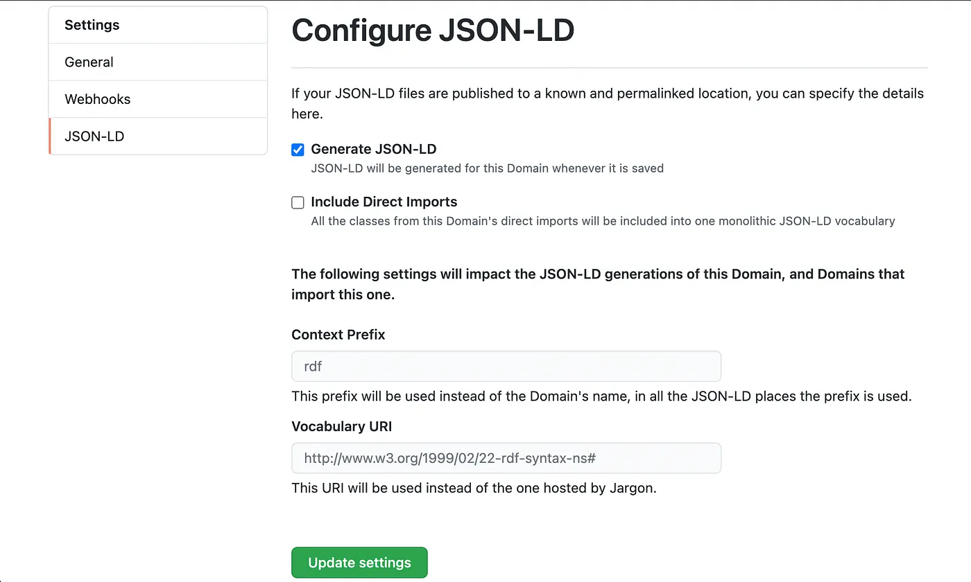 Enabling JSON-LD generation for a Domain through the settings page