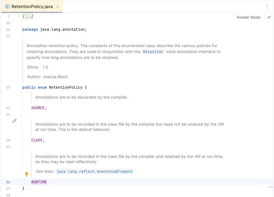 Potential values for @Retention annotation