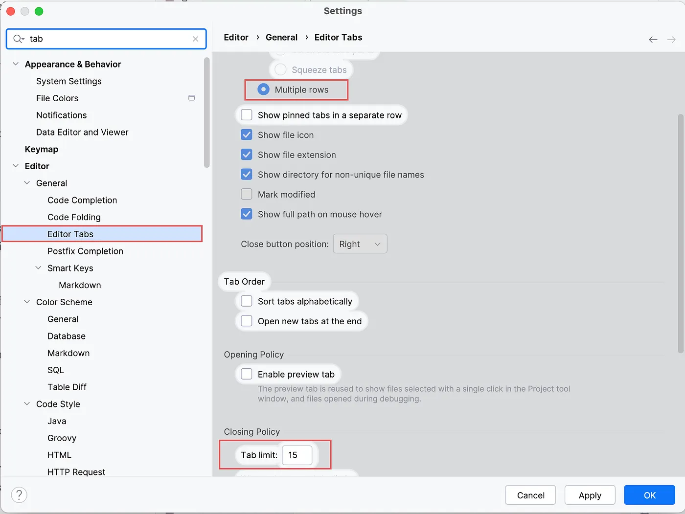 Increase max open tabs limit