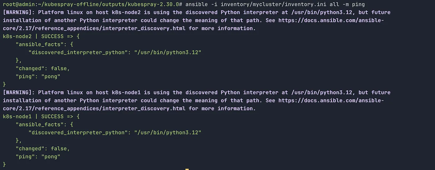 ansible ping test