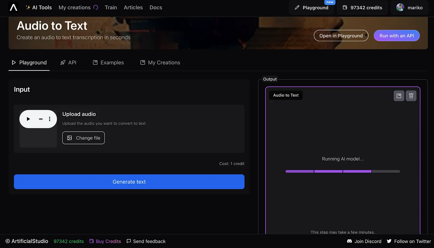 audio to text artificial studio
