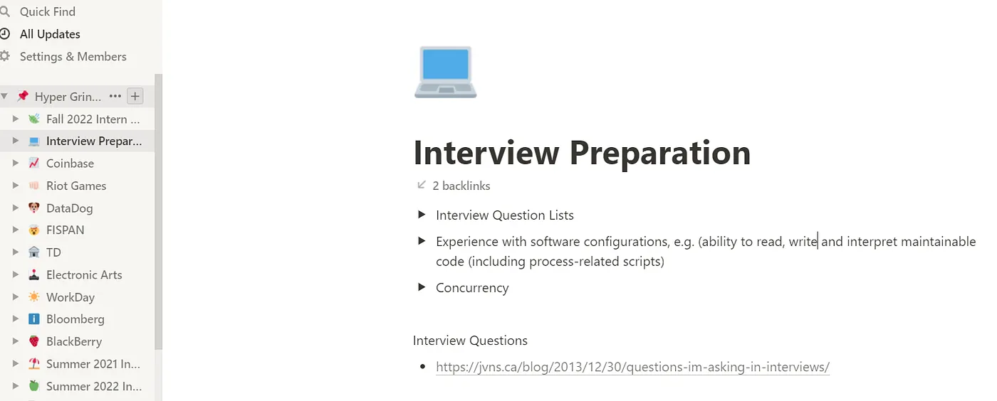 Example of some interview preparation.