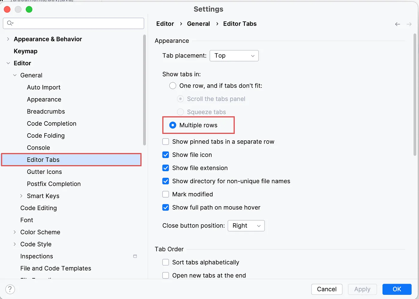 Allow tabs to be opened in multiple rows