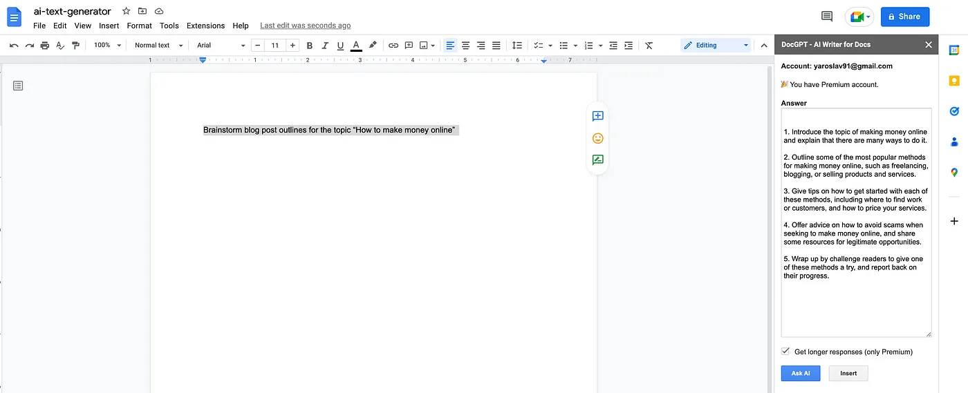 GPT for Google Docs