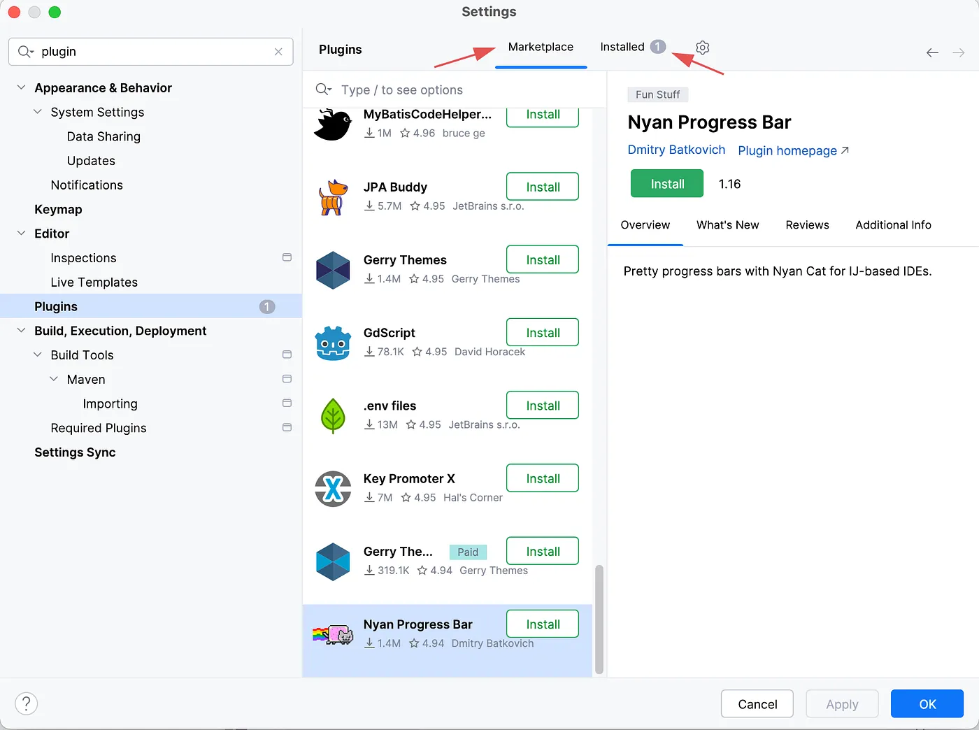 Installing plugins from marketplace