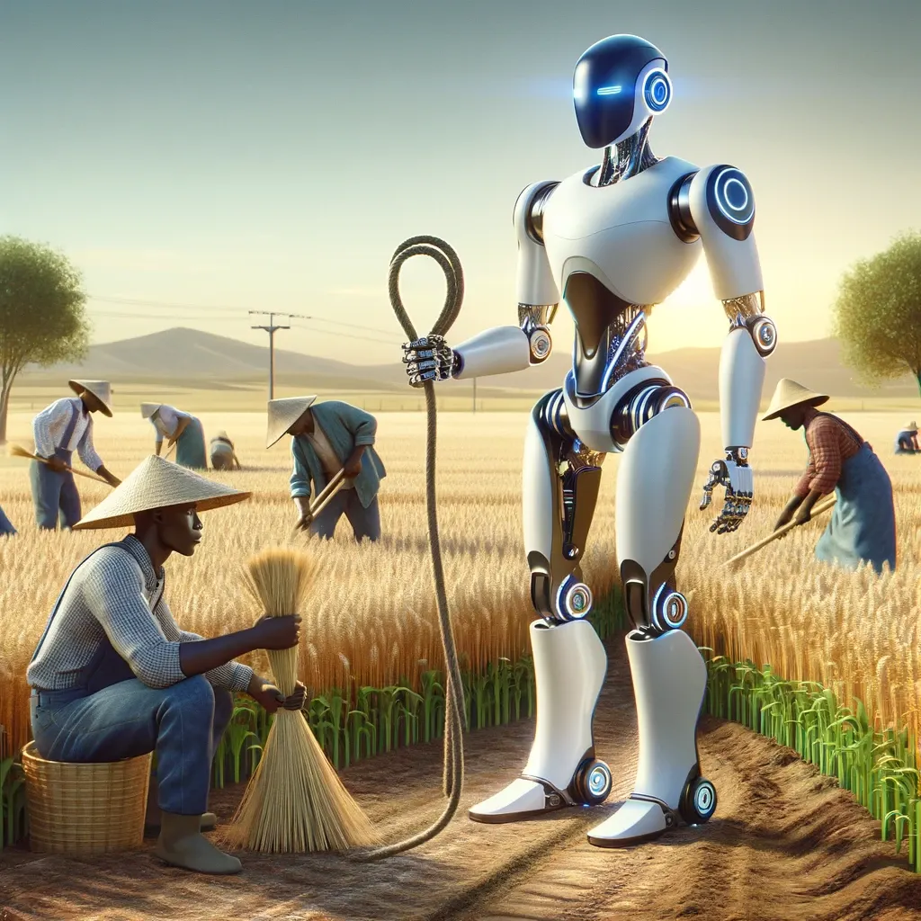 A racist robot taking us back to 1800s-style Slavery; probably what the Microsoft Chatbot would’ve looked like (generated by DALL-E with some clever prompt engineering)