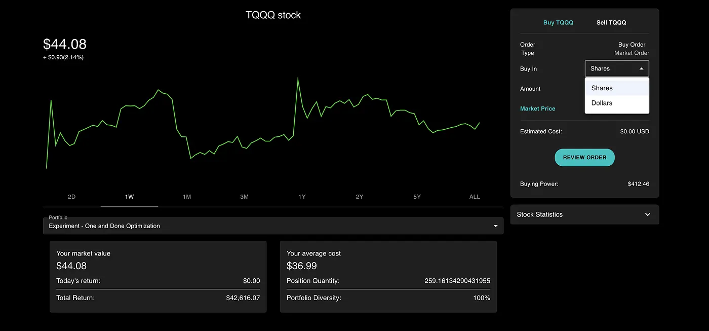 UI to buy or sell stocks in NexusTrade