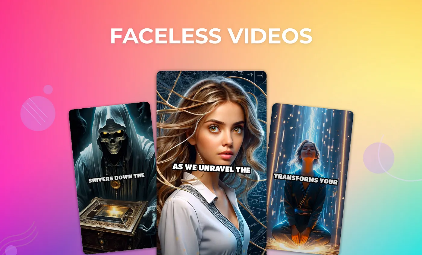 Faceless.video banner showcasing AI-powered video creation tools for creators, businesses, and educators to make videos without showing their face