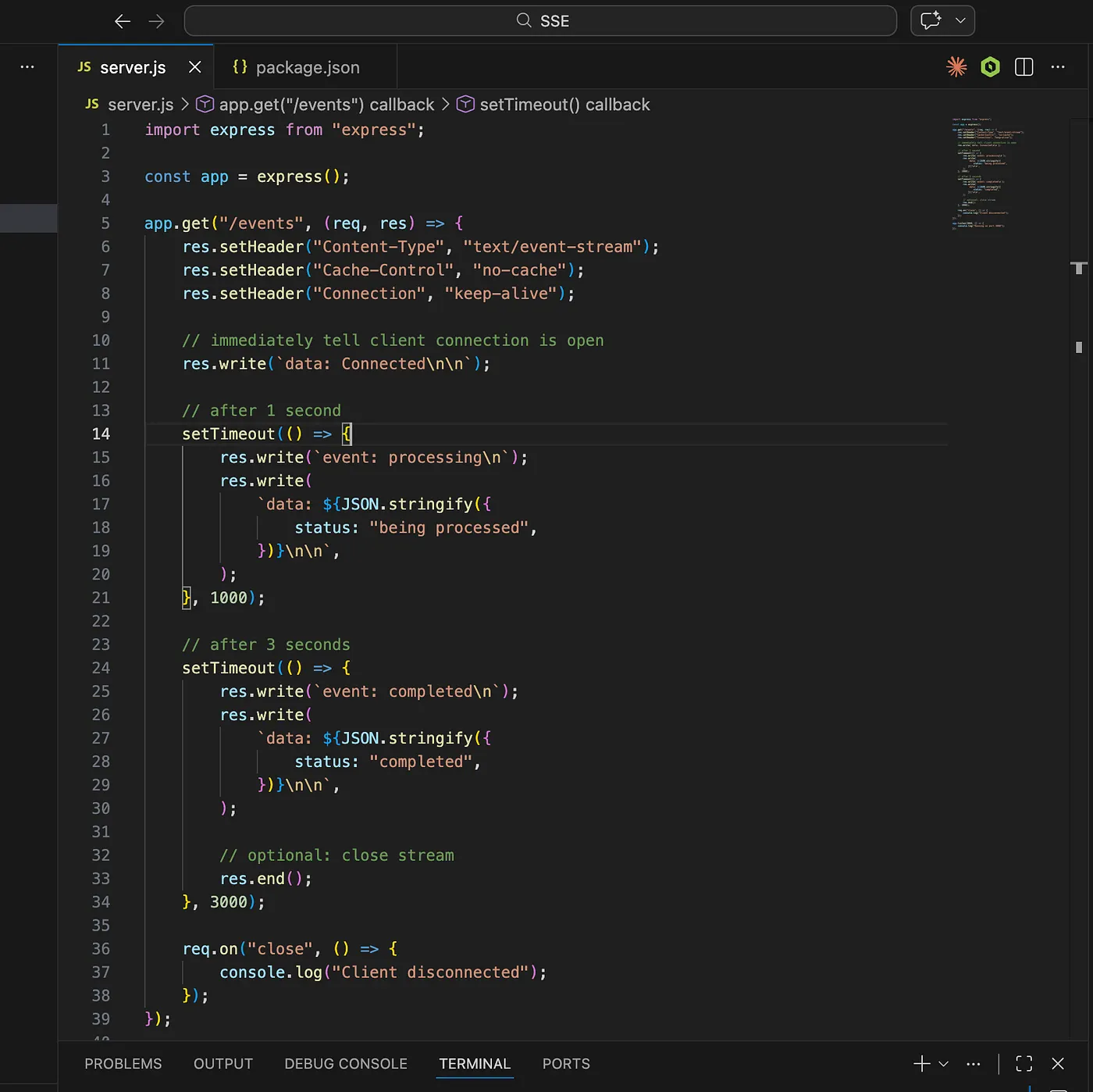 Minimal Node.js Server-Sent Events endpoint