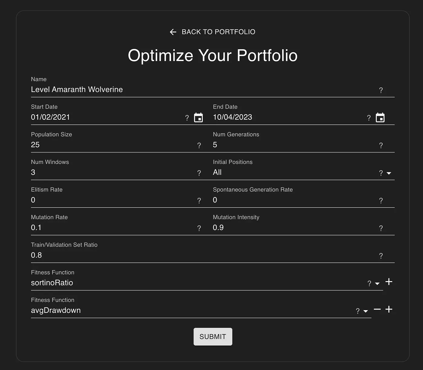 The Genetic Optimization Configuration in NexusTrade