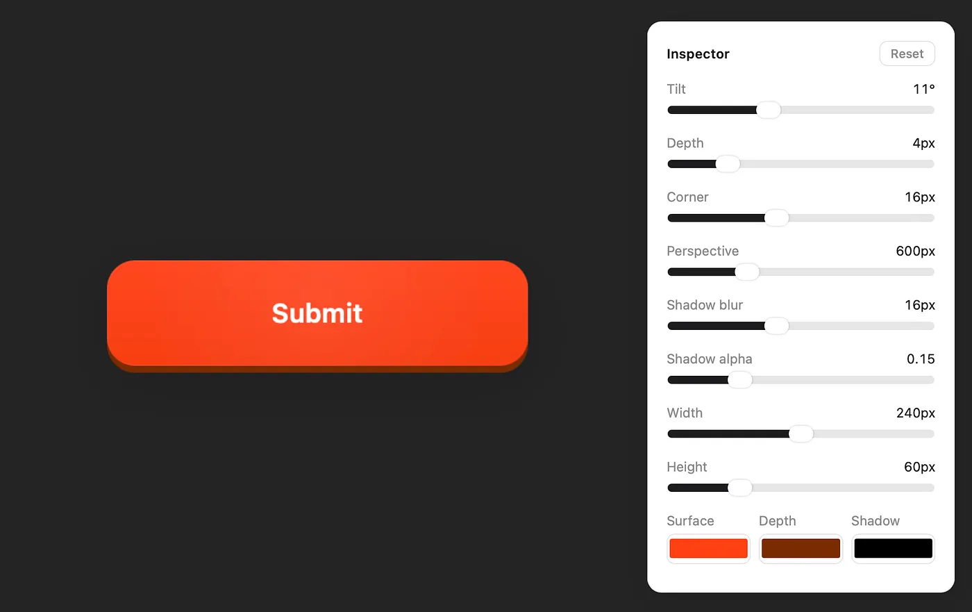 Editing the actual behavior values of an interface component by hand