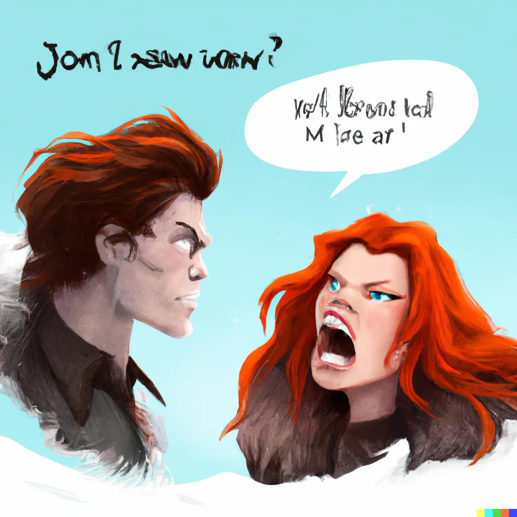 Ygritte yelling: “You know nothing John Snow” (DALLE-2)