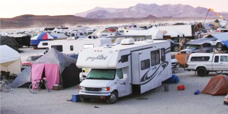 Recreational Vehicles (RVs) at Burning Man. Expensive, resource heavy, and worst of all, uncool. (source: http://www.doityourselfrv.com/)