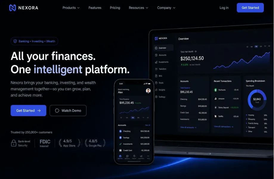 Generic, slop like landing page design with light leaks, blue buttons and dashboards