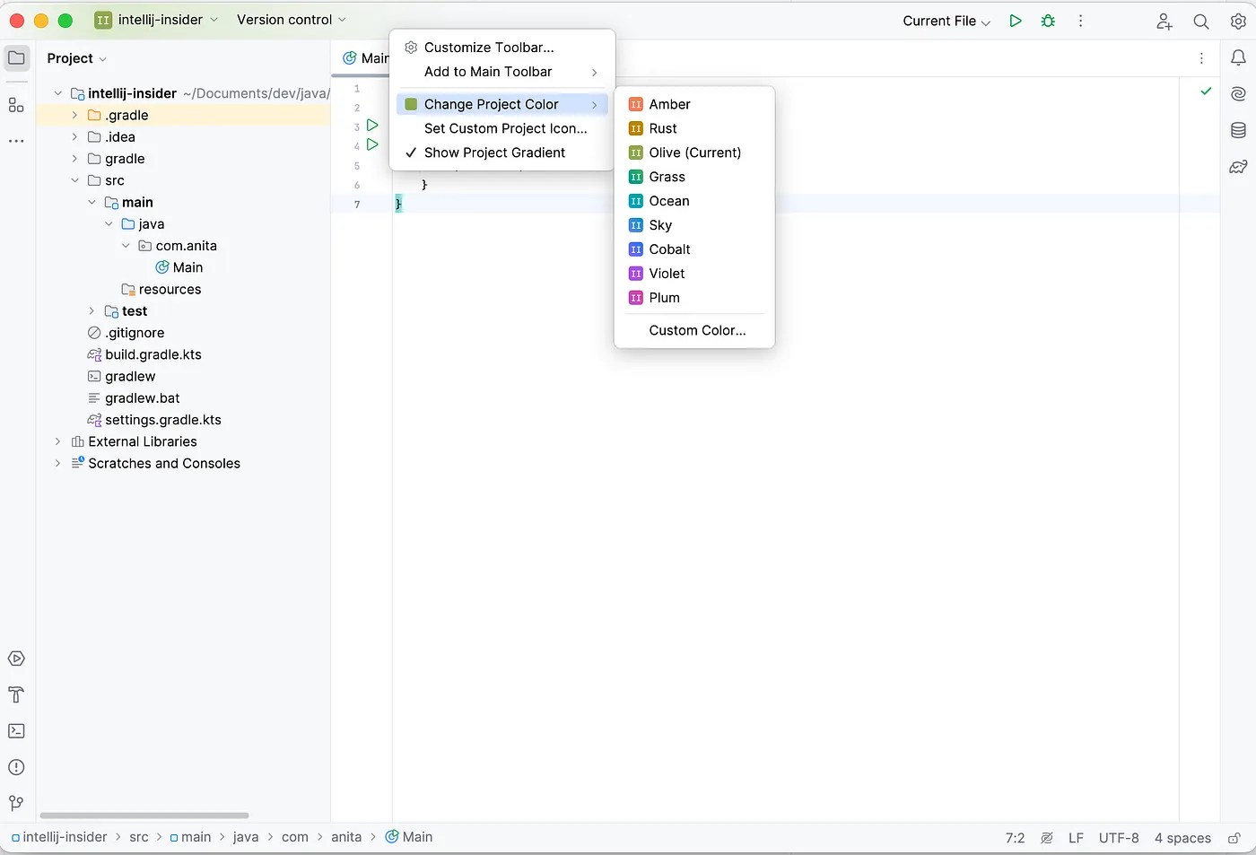 Changing project header color