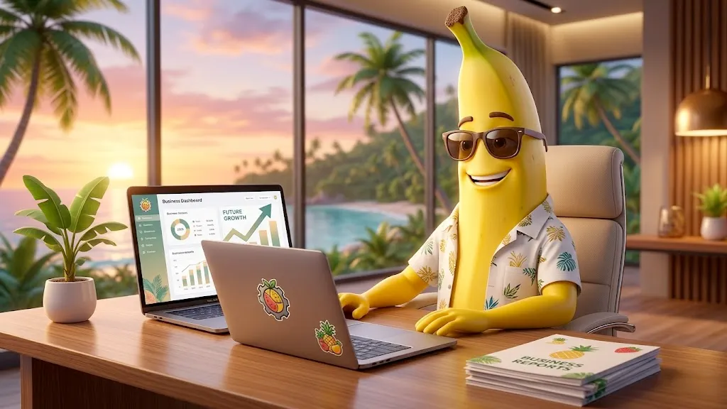 Happy banana business man