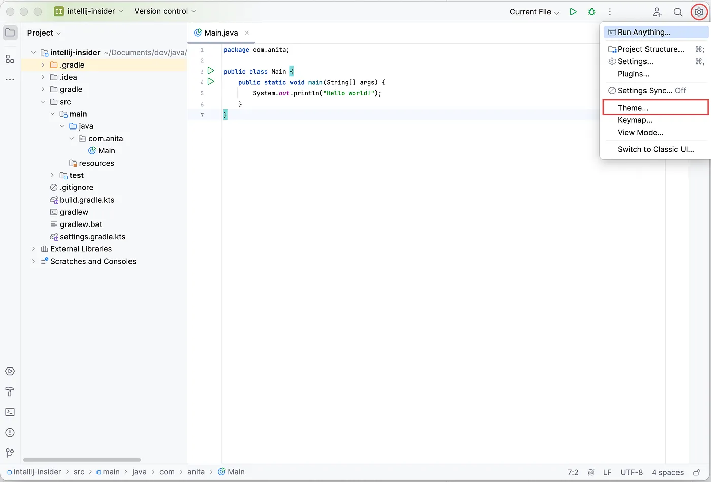 Configuring a theme from quick settings