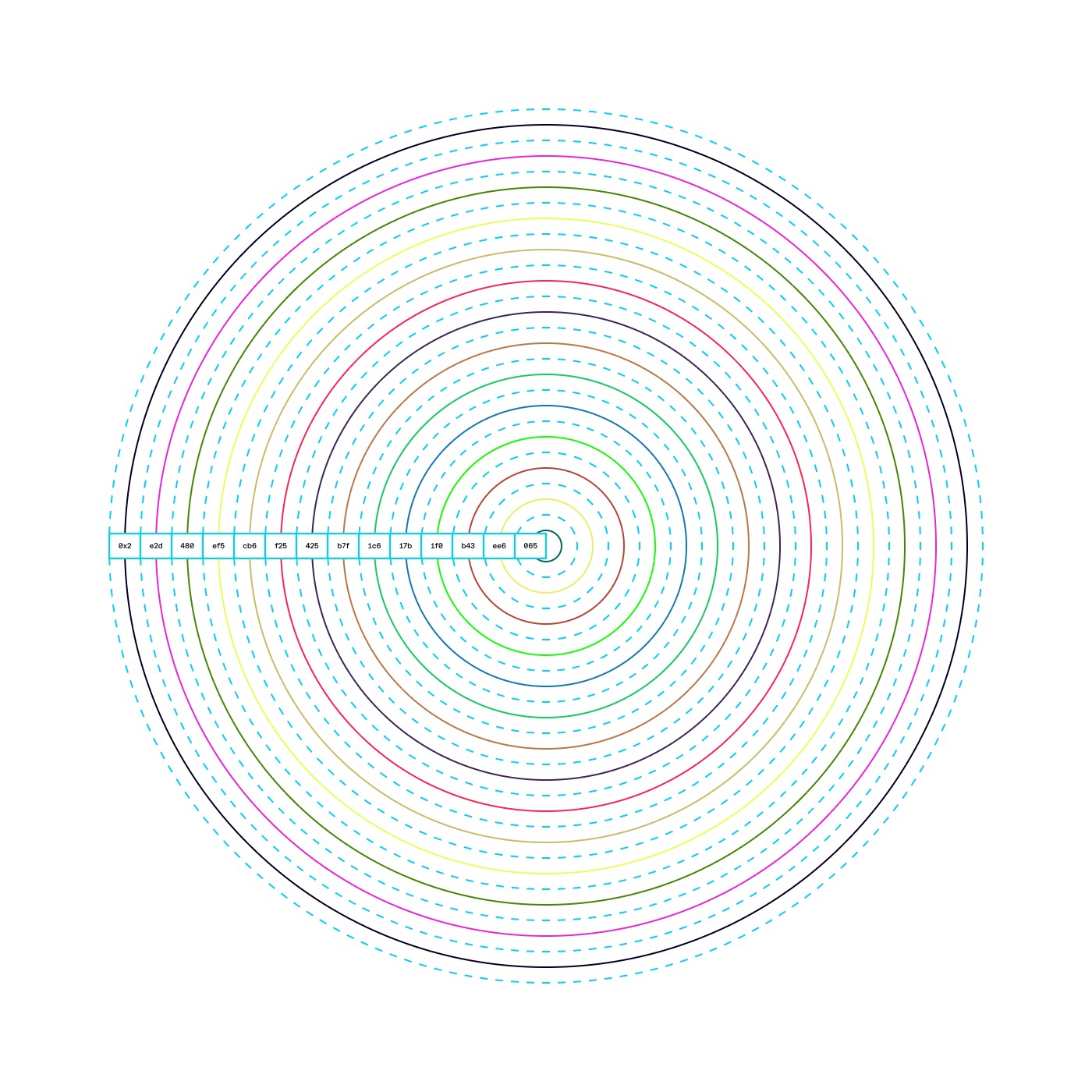 Sum’s 14 concentric rings with colored strokes applied