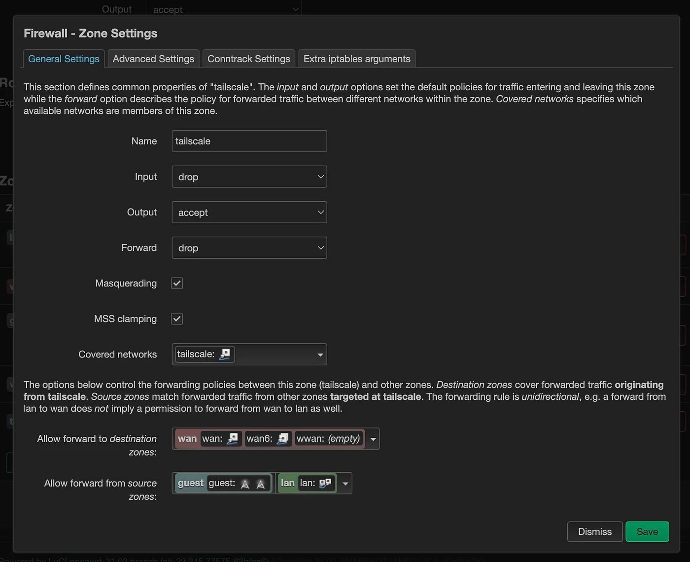 Tailscale zone settings