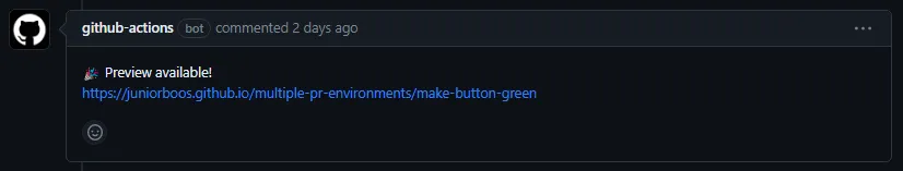 GitHub Actions bot with the link to the environment
