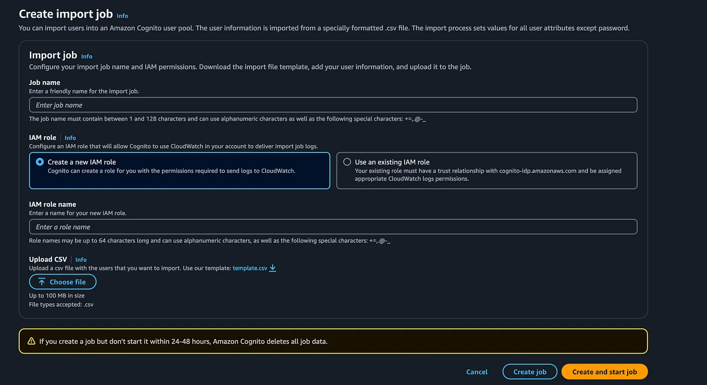 AWS Cognito Import Job Dashboard