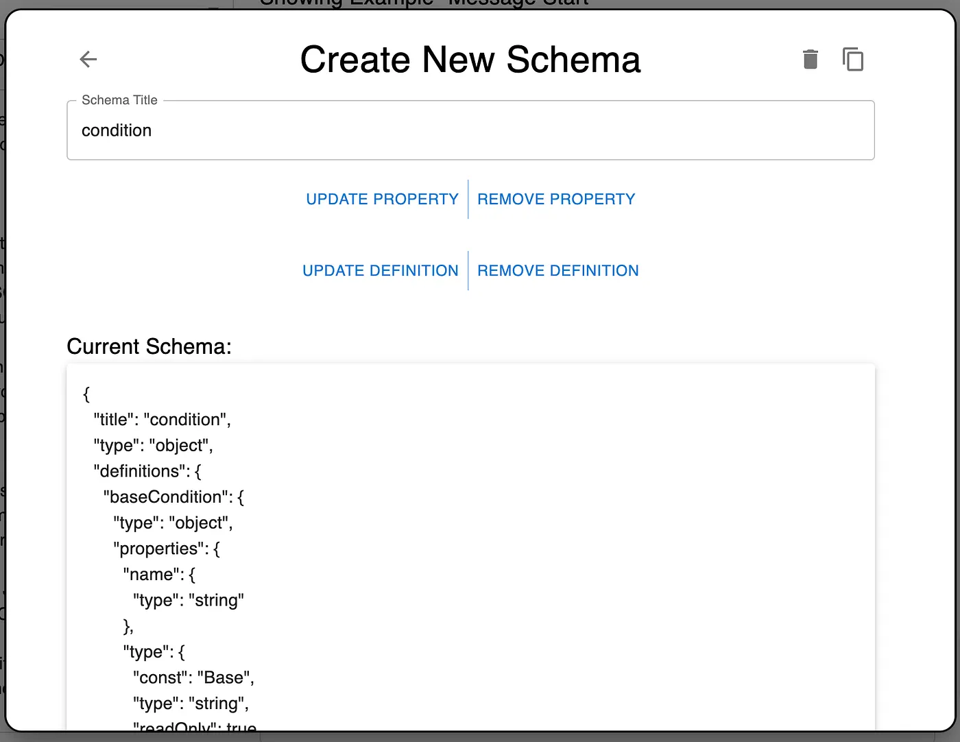 The ‘Condition Schema’ which defines the JSON structure of a ‘Condition object’