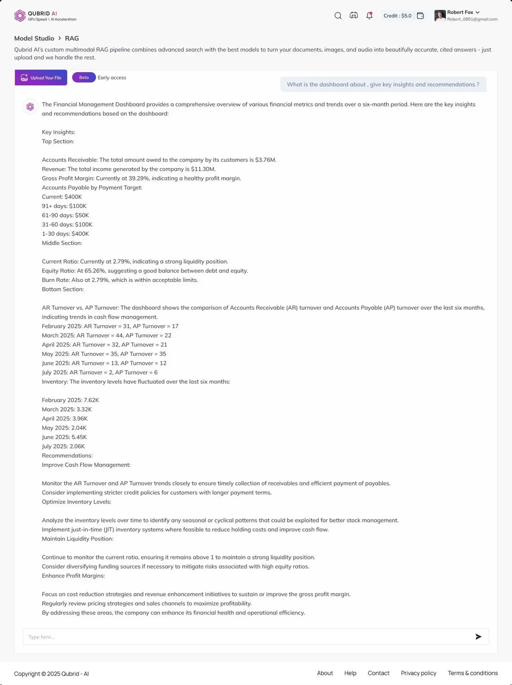 RAG Dashboard Output