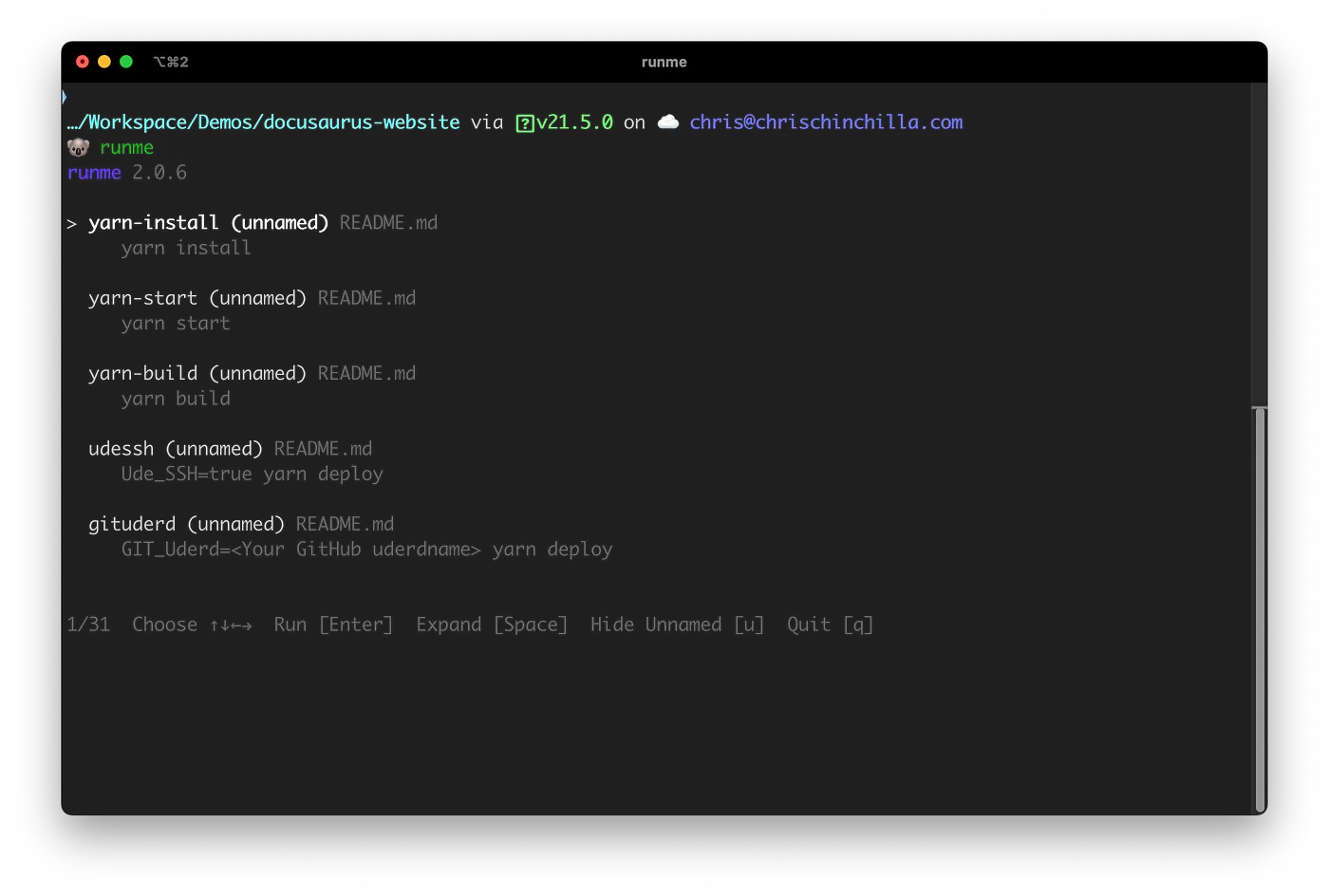 runme running in CLI