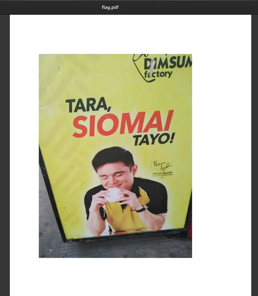 PDF file content. Translation: Let’s go eat Siomai! (but he actually is eating siopao)