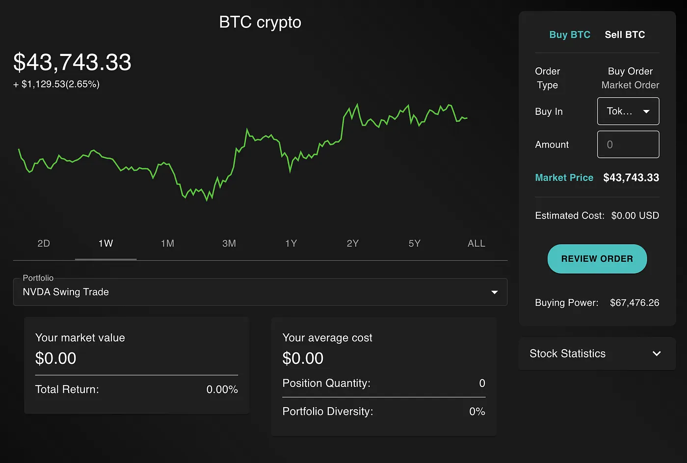 Cryptocurrency trading interface on NexusTrade.