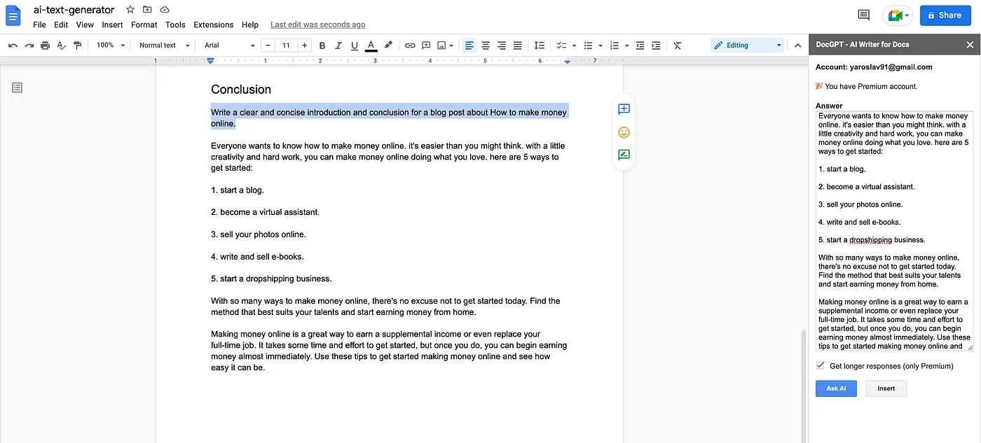 GPT for Google Docs