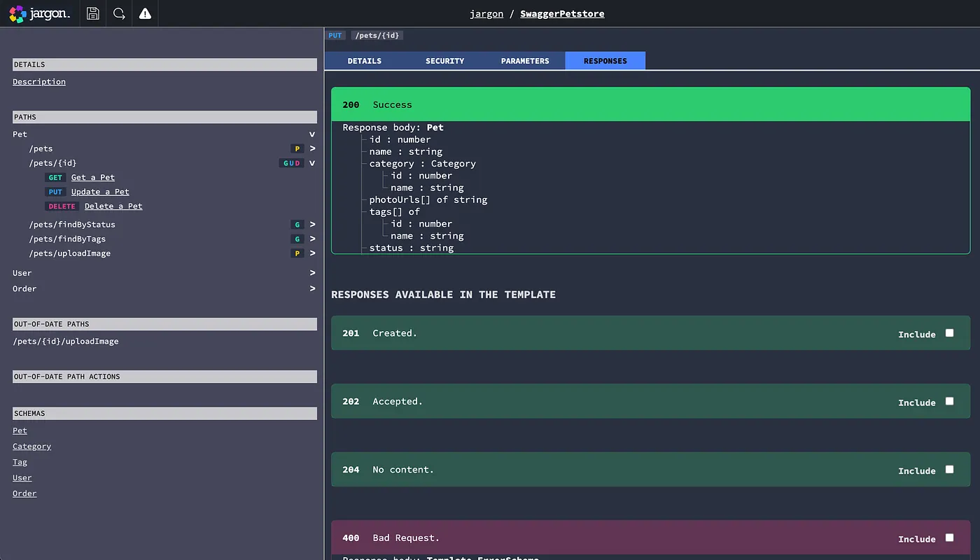 Jargon generates API specifications from your Domains, following pick-and-choose templates that you can customise to suit your project’s needs.