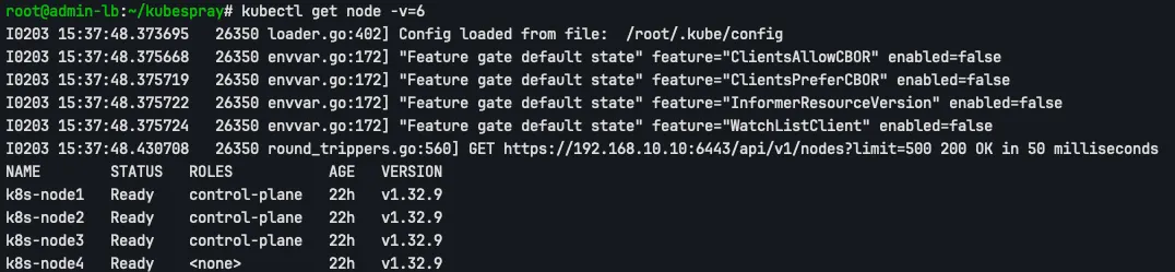 kubectl get node -v=6