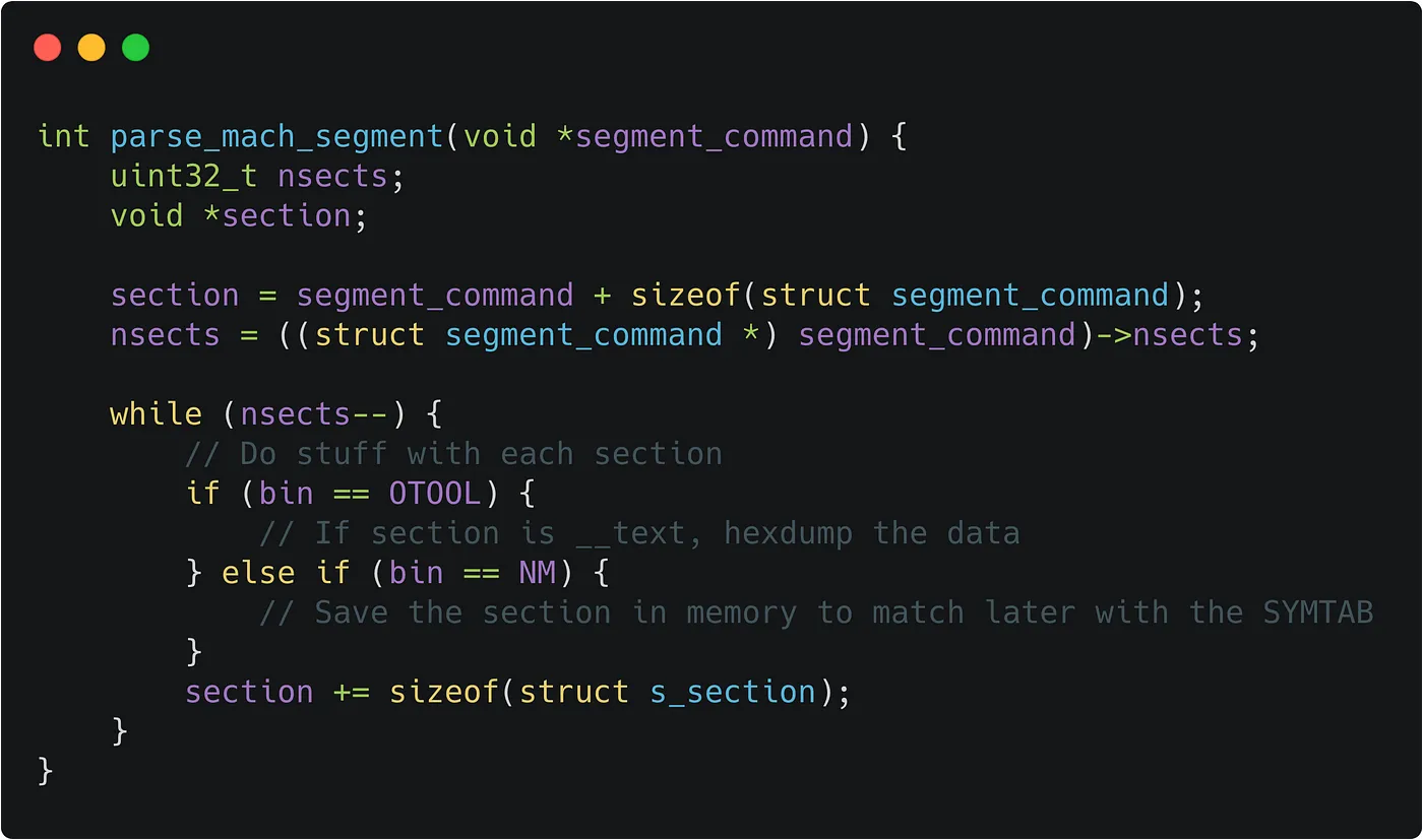 Code snippet for segment processing