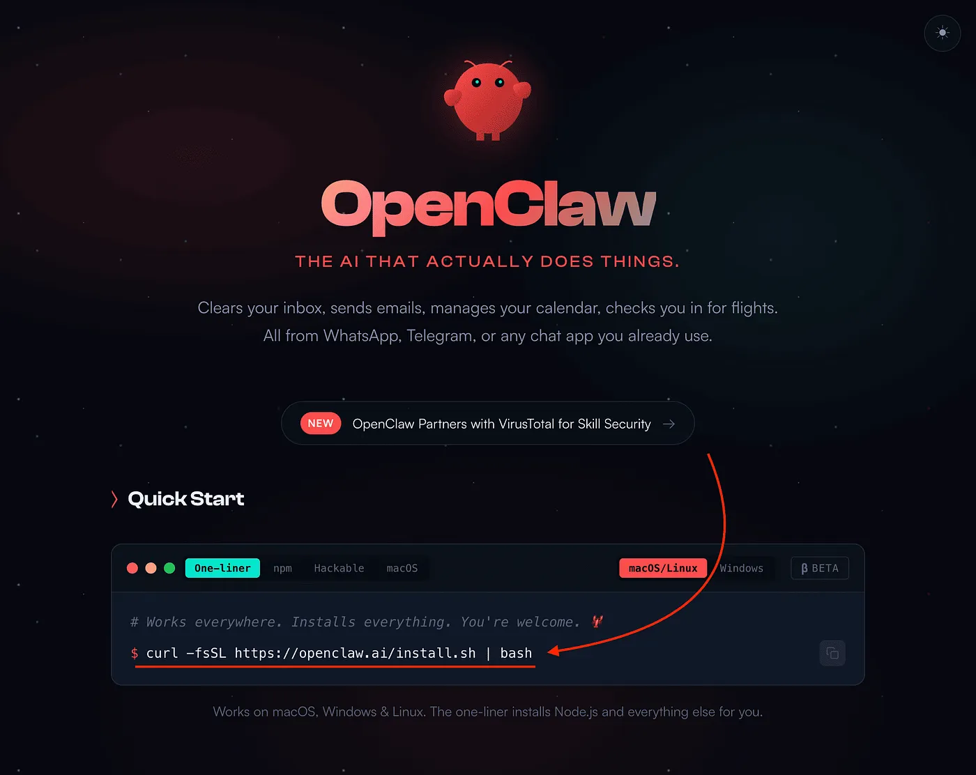 OpenClaw 官方网站和安装命令