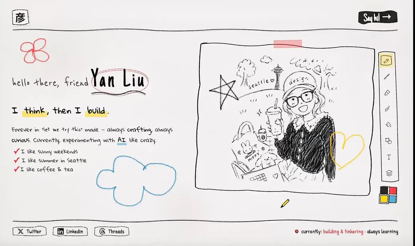 Handwritten portfolio aesthetic by Yan Liu