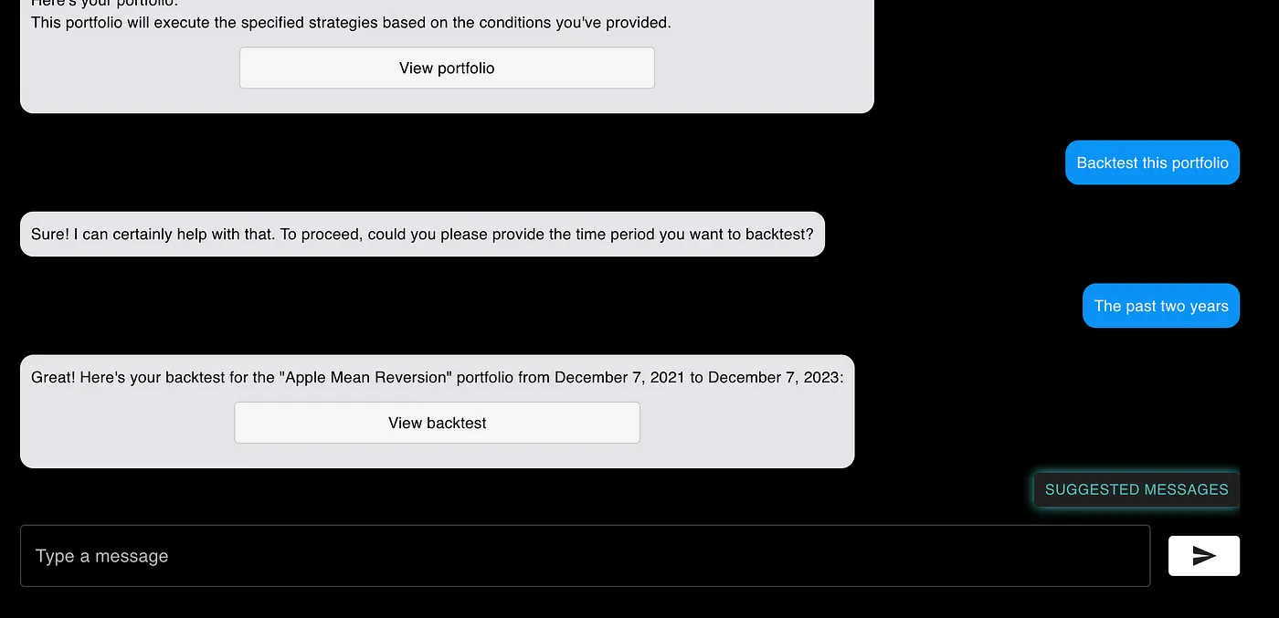 Asking Aurora to backtest the portfolio across the past two years