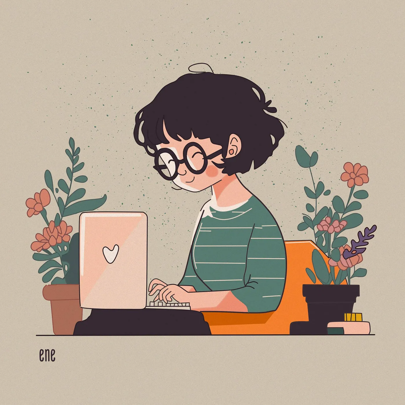 An illustration of me working, created by Elene Chekurishvili (check out her other awesome works here)