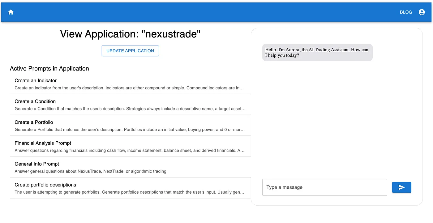 Viewing the NexusTrade application in NexusGenAI