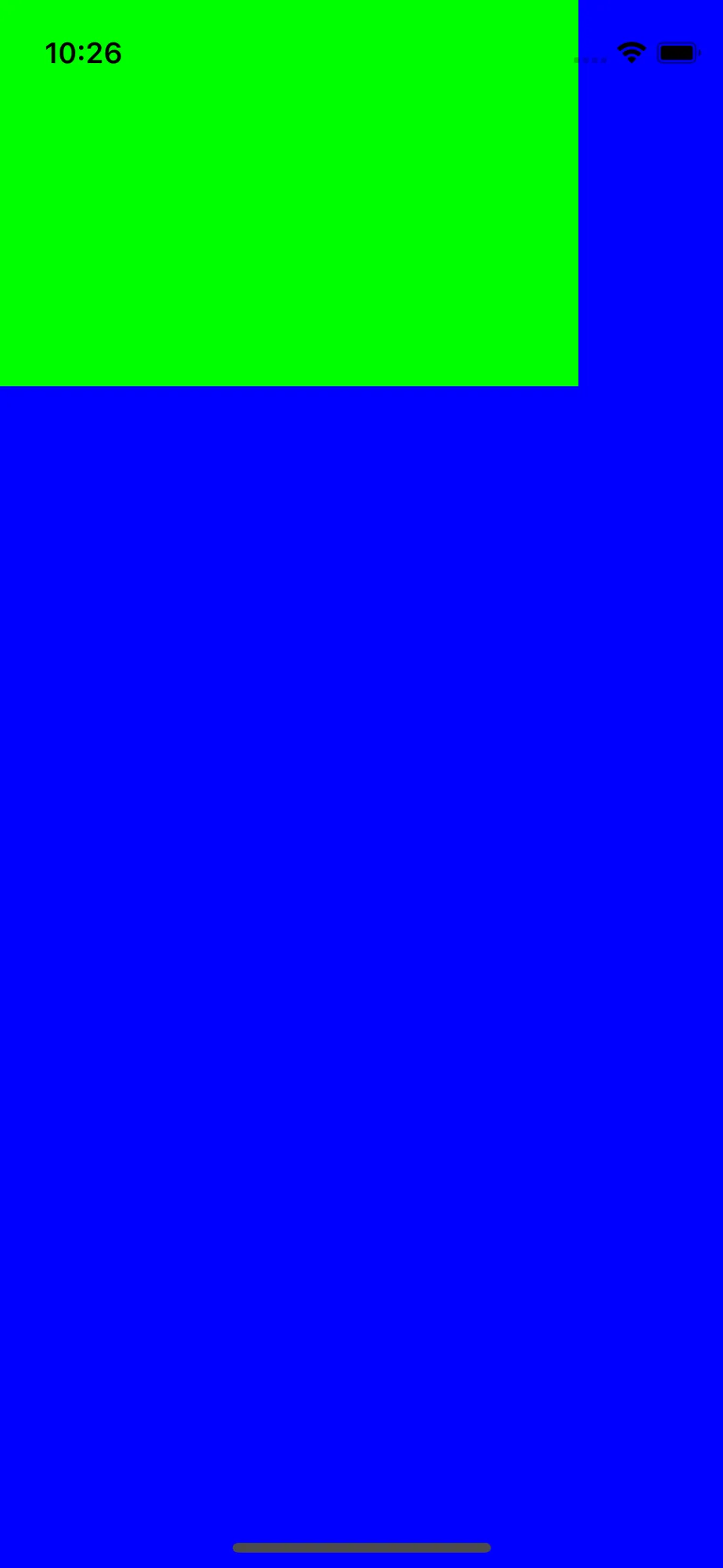 iPhone simulator snapshot with blue background and a green box on top left
