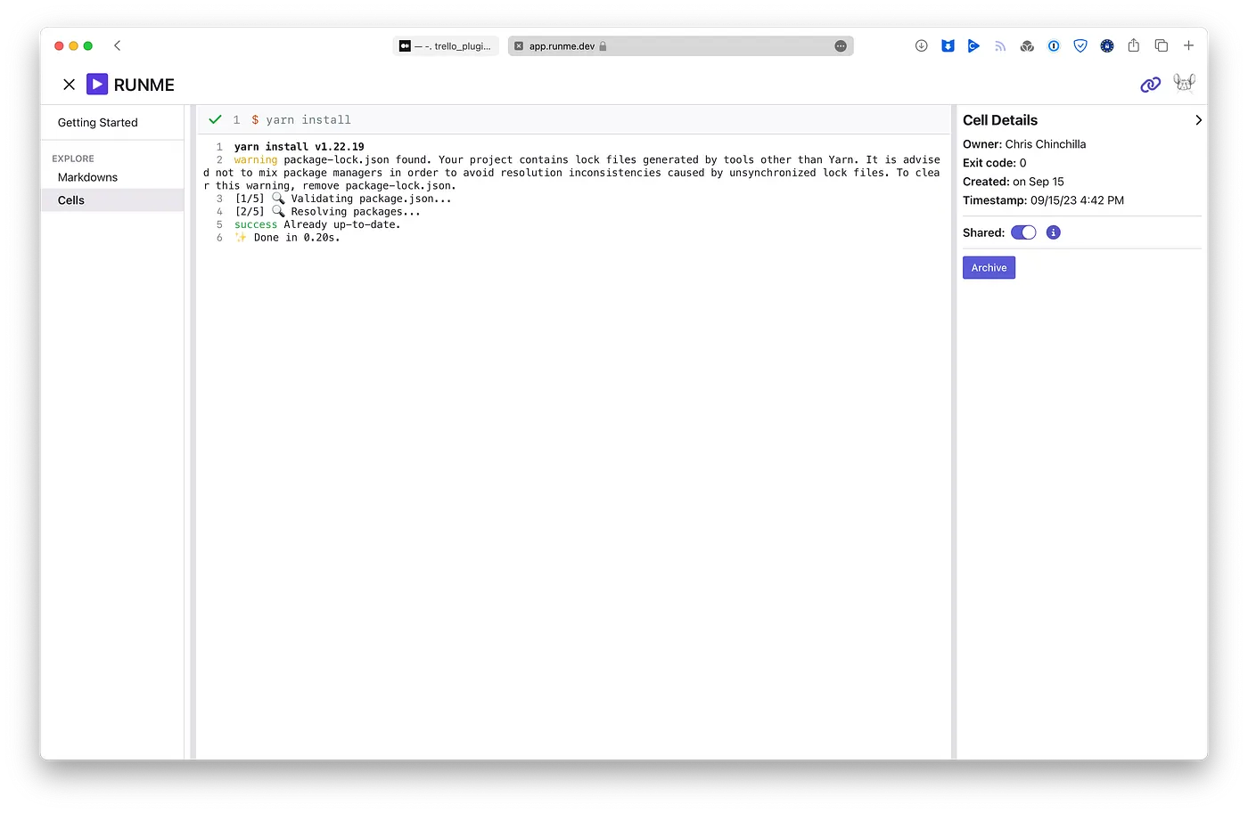 runme commands shared to the web