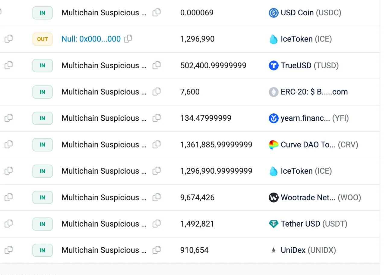 Tokens transferred into address 0x9d57
