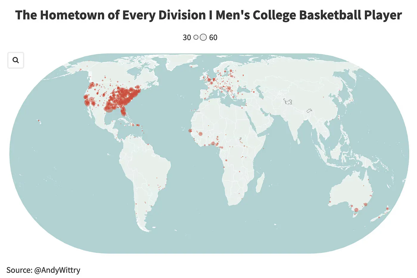 The Hometown of Every Division I Men's College Basketball Player