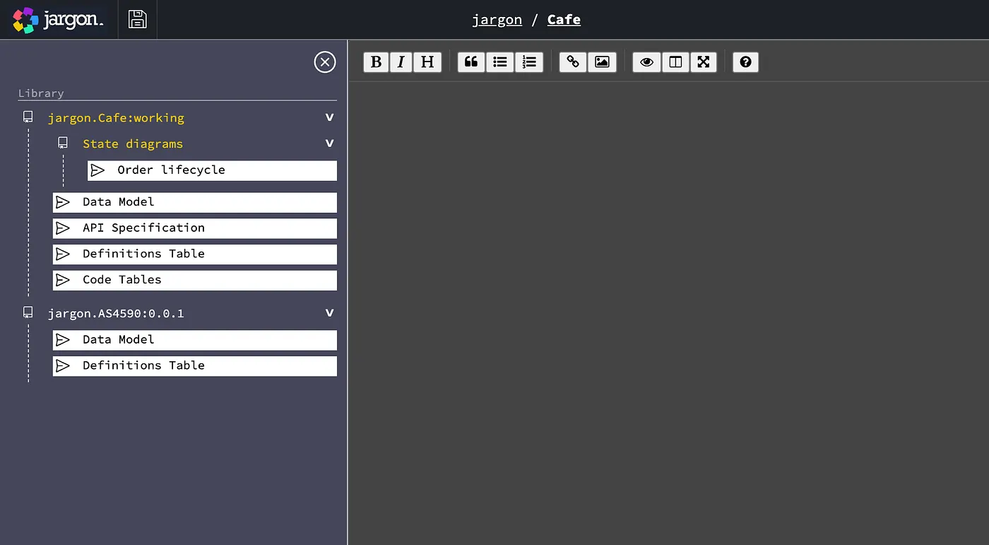 The left hand pane lists the components that can be added, and the right hand pane is the content.