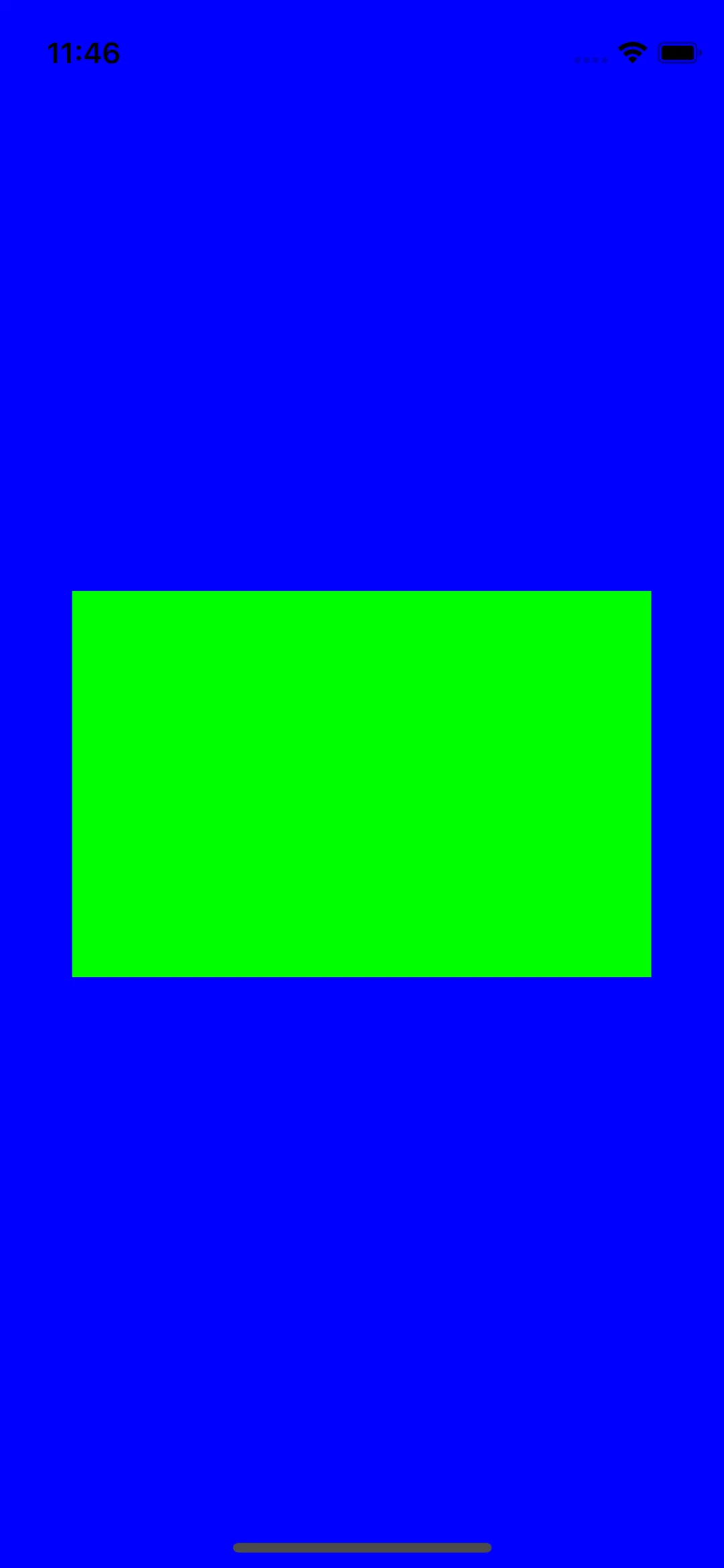 iPhone simulator snapshot with blue background and a green box on center