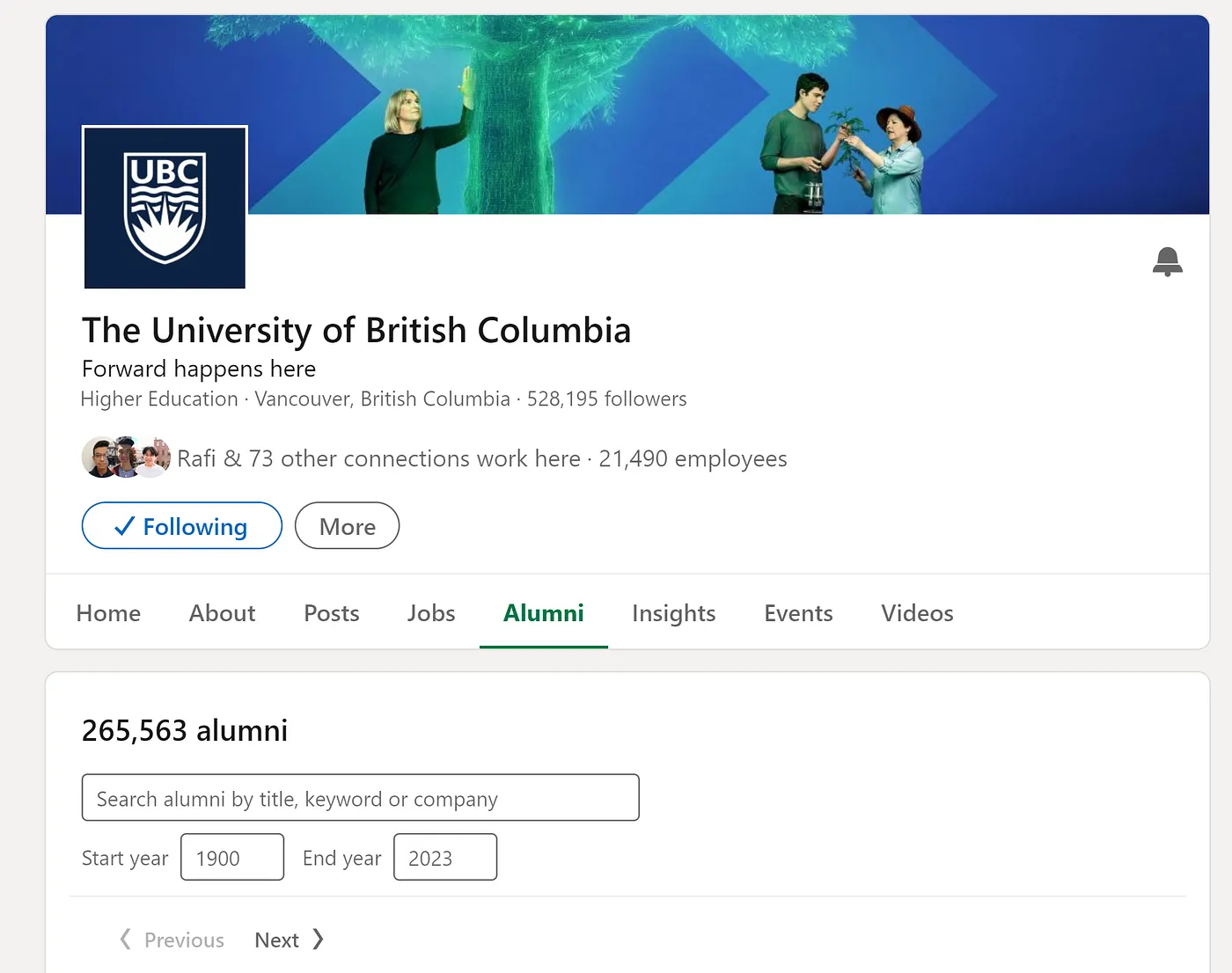 Example using The University of British Columbia
